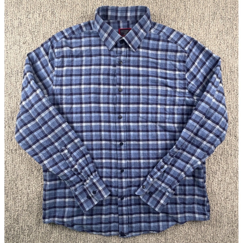 UNTUCKit Caylise Button Down Men XL Blue Plaid Slim Fit Cotton Flannel 40345